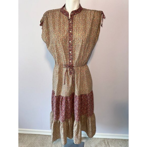 Vtg 70s Pink Calico Floral Sleeveless Boho Hippie Dress Cotton Size 16 Blouson - Picture 4 of 7